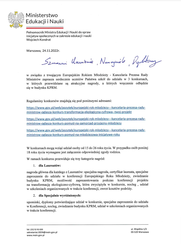 Konkurs w ramach Europejskiego Roku Młodzieży 2022